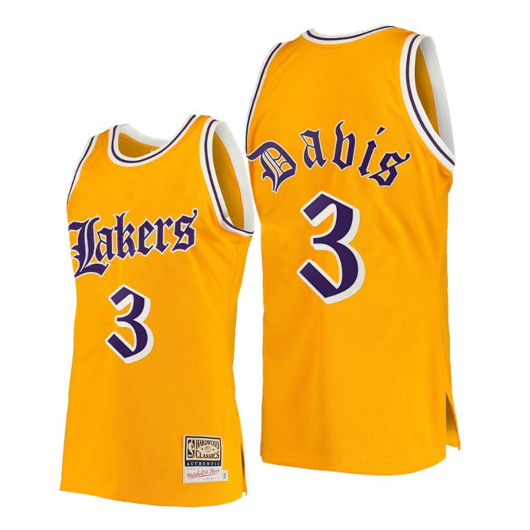 Men's Los Angeles Lakers Anthony Davis #3 NBA Yellow Old English Hardwood Classics Gold Basketball Jersey IKS3083GE